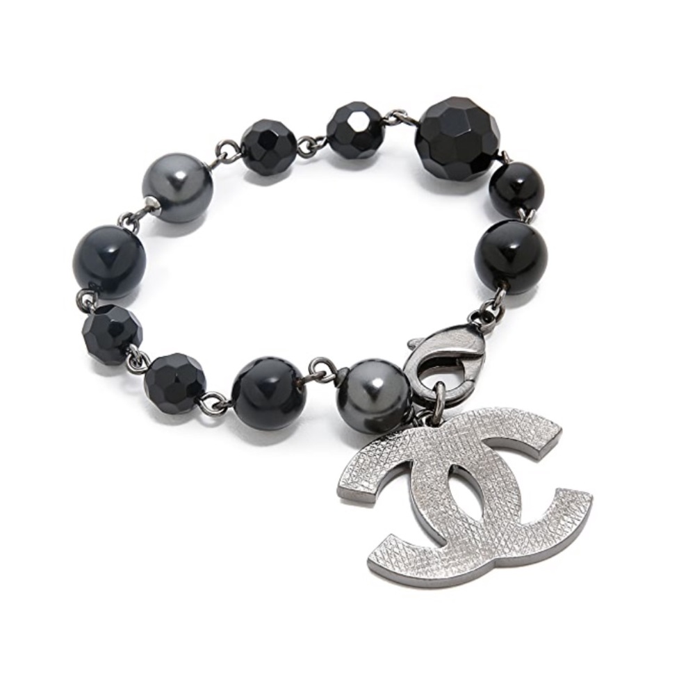 Vintage CHANEL Black Pearl Logo Bracelet